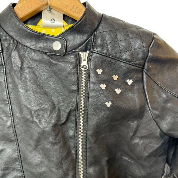 Disney Minnie Mouse Faux Leather Girls Jacket Black Moto Zip Up Youth Size 9/10 - Picture 5 of 8